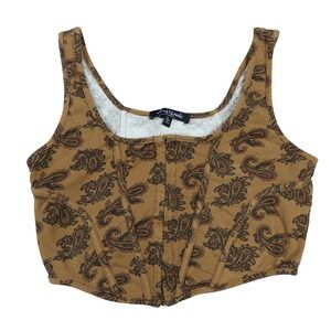 Mixed‎ Threads Brown Sleeveless Paisley Corset Crop Top Sz Large